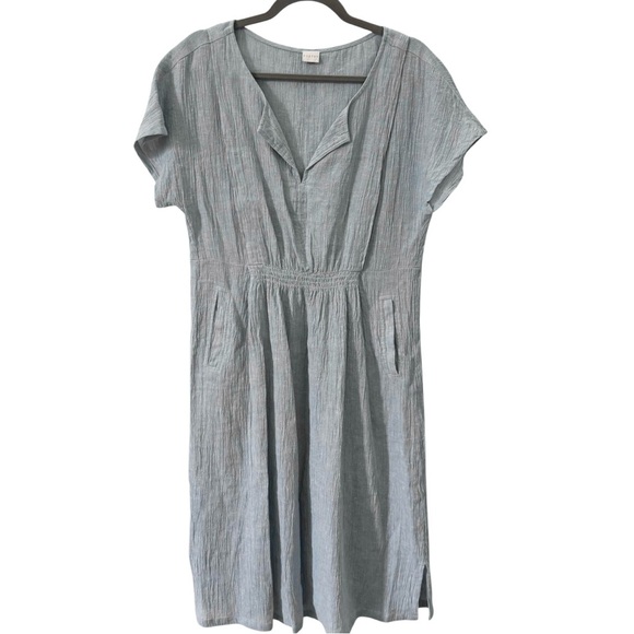 Poetry Linen-Cotton Crinkle Fabric Short Sleeve Midi Dress Blue Size 4 - Picture 1 of 10